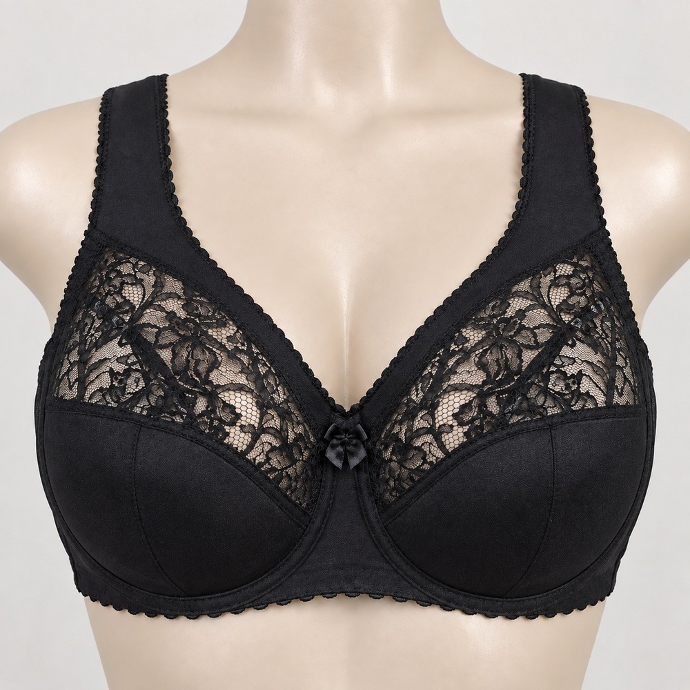 Glamorise MagicLift Lace Full Figure Wireless Bra Black 38F 1000
